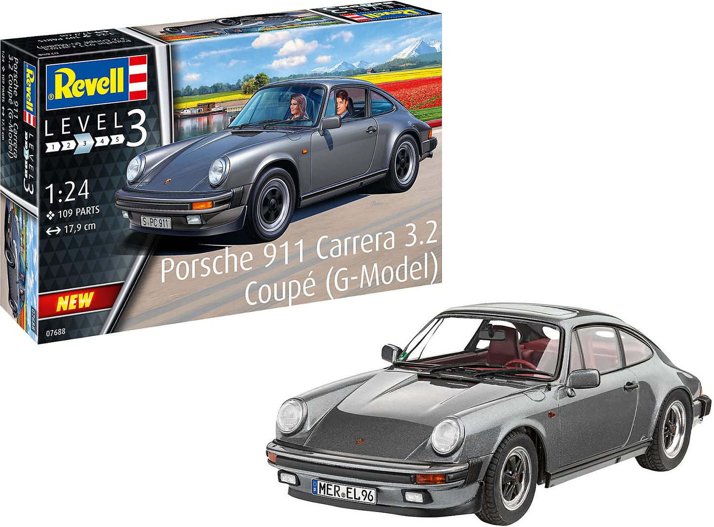 Revell 07688 Porsche 911 G Model Coupé, model auto de construit 1:24, 17,9 cm, kit de modelare pentru începători, de vopsit.