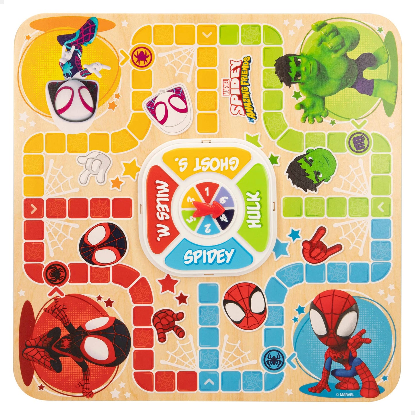 WOOMAX 48753 - Spidey și super echipa sa. Jocuri de masă 2 în 1 pentru copii, Jocul rațelor și parchis pentru copii, jocuri pentru copii, jucării pentru copii, Cadouri pentru copii.