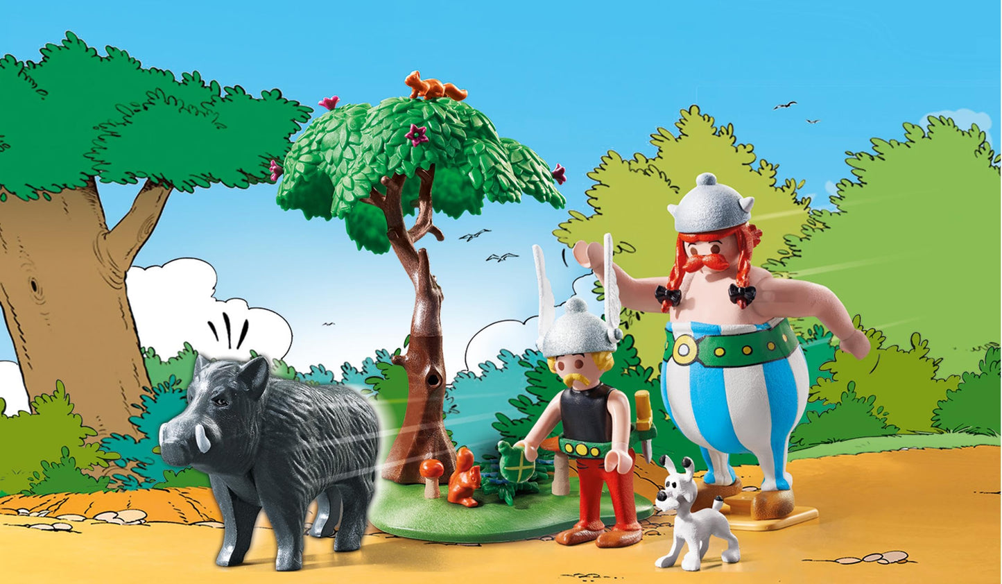 PLAYMOBIL 71160 Astérix Vânătoarea Mistrețului, cu Copac Rotativ, Jucărie pentru Copii de la 5 Ani, Multicolor