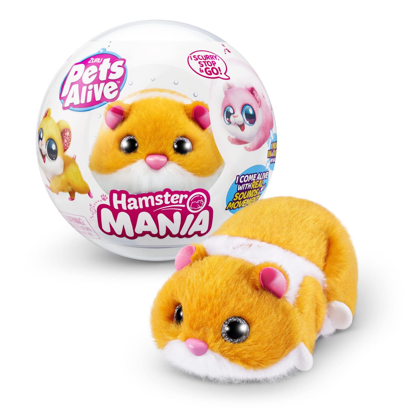 Hamster Mania Pets Alive von ZURU, Hamster Portocalie, Jucărie Interactivă, Sunete 20+, Animal de Companie Electronic