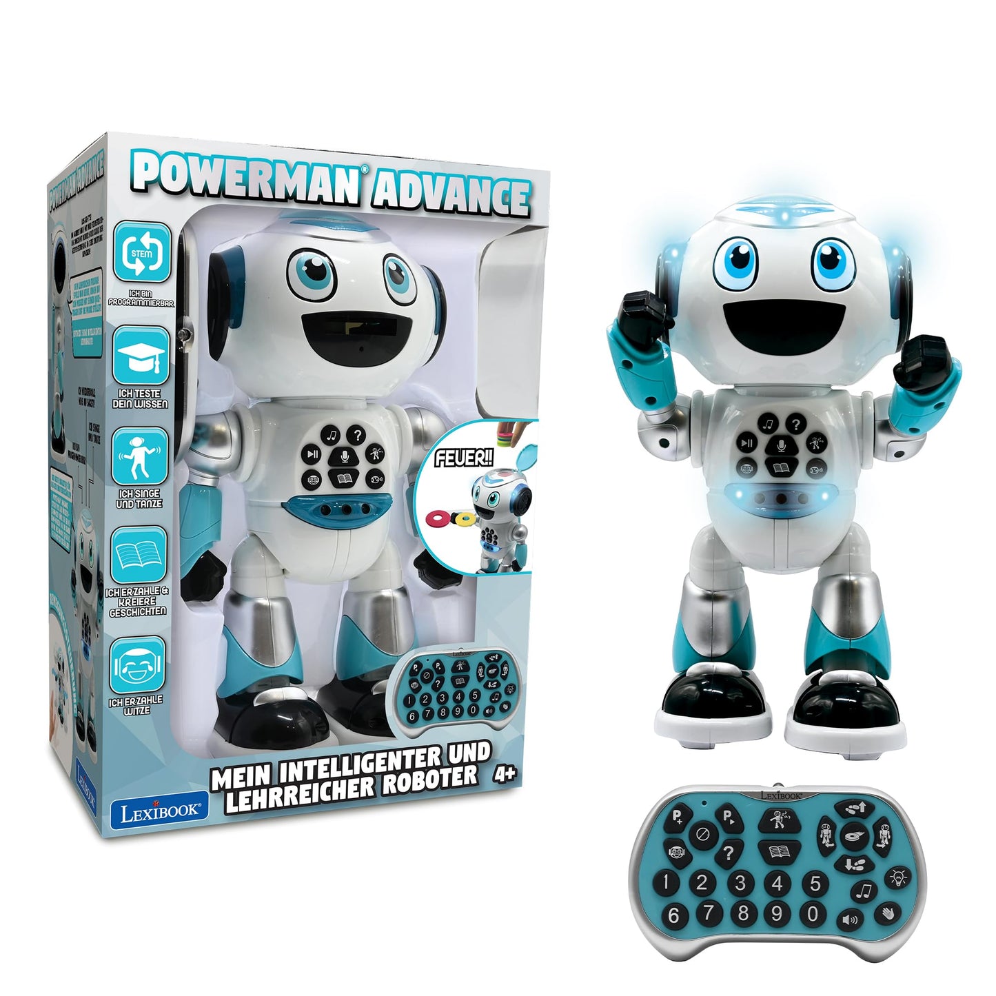 Lexibook - Powerman Advance - Robot interactiv și educativ pentru copii, se mișcă, dansează, redă muzică, spune povești, programabil STEM - ROB28DE