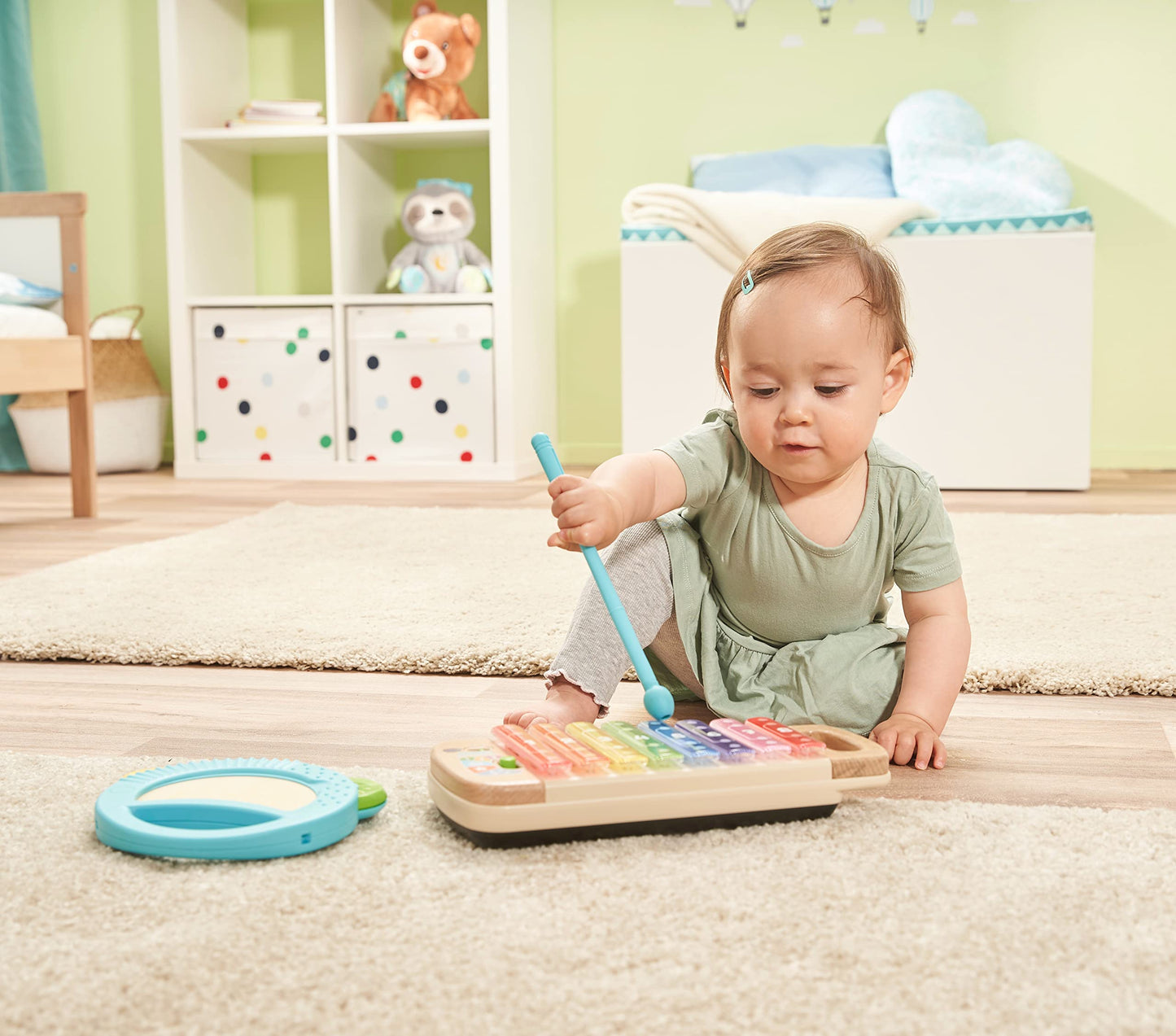 VTech Baby xilofon interactiv din lemn cu tamburin – jucărie muzicală strălucitoare din 100% lemn FSC® – pentru copii de 1,5–4 ani
