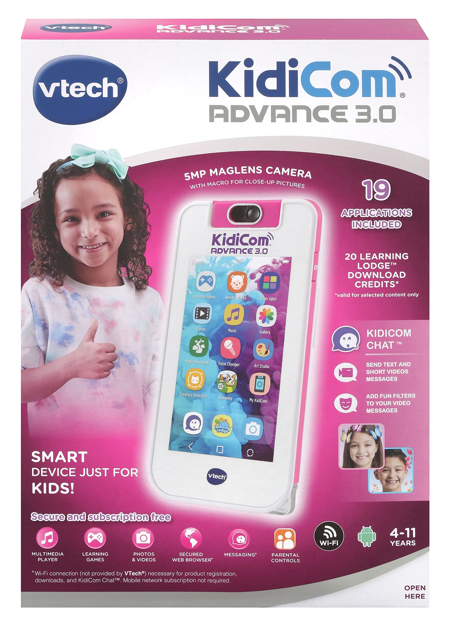 VTech Kidicom Advance 3.0 (Roz) - Jucărie educativă și dispozitiv de comunicare sigur pentru copii, cu e-book-uri, cameră, aplicații prietenoase și jocuri, potrivit pentru băieți și fete 4-7 ani.