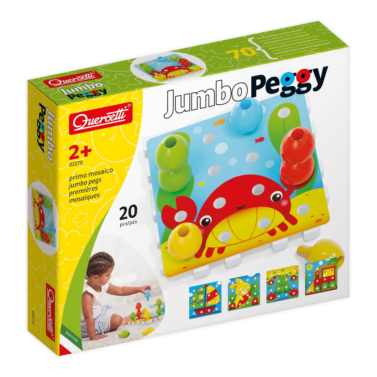 Quercetti 2270 Jumbo Peggy - Joc de Artă cu Butoane pentru Învățare Timpurie - Jucării de Construcție cu Conectori