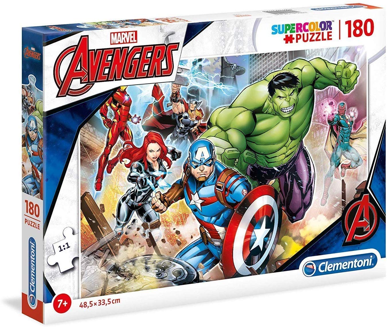 Clementoni 29295 Supercolor The Avengers – Puzzle 180 Piese pentru copii de la 7 ani, puzzle colorat cu o strălucire și intensitate a culorilor deosebite, joc de îndemânare pentru copii.