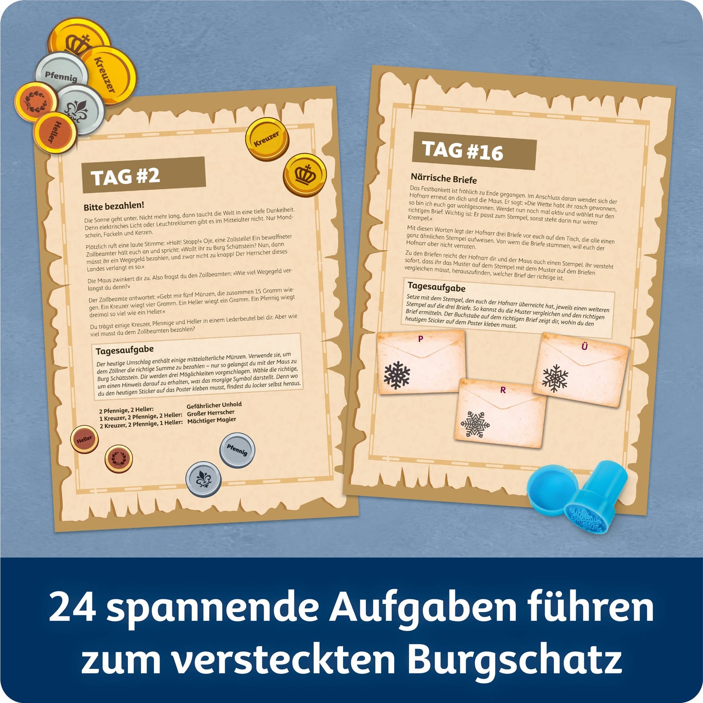 FRANZIS 67169 - Calendar de Advent Escape cu Maus - Comoara ascunsă a castelului, 24 de enigme captivante pentru perioada Adventului, pentru copii de la 7 ani.