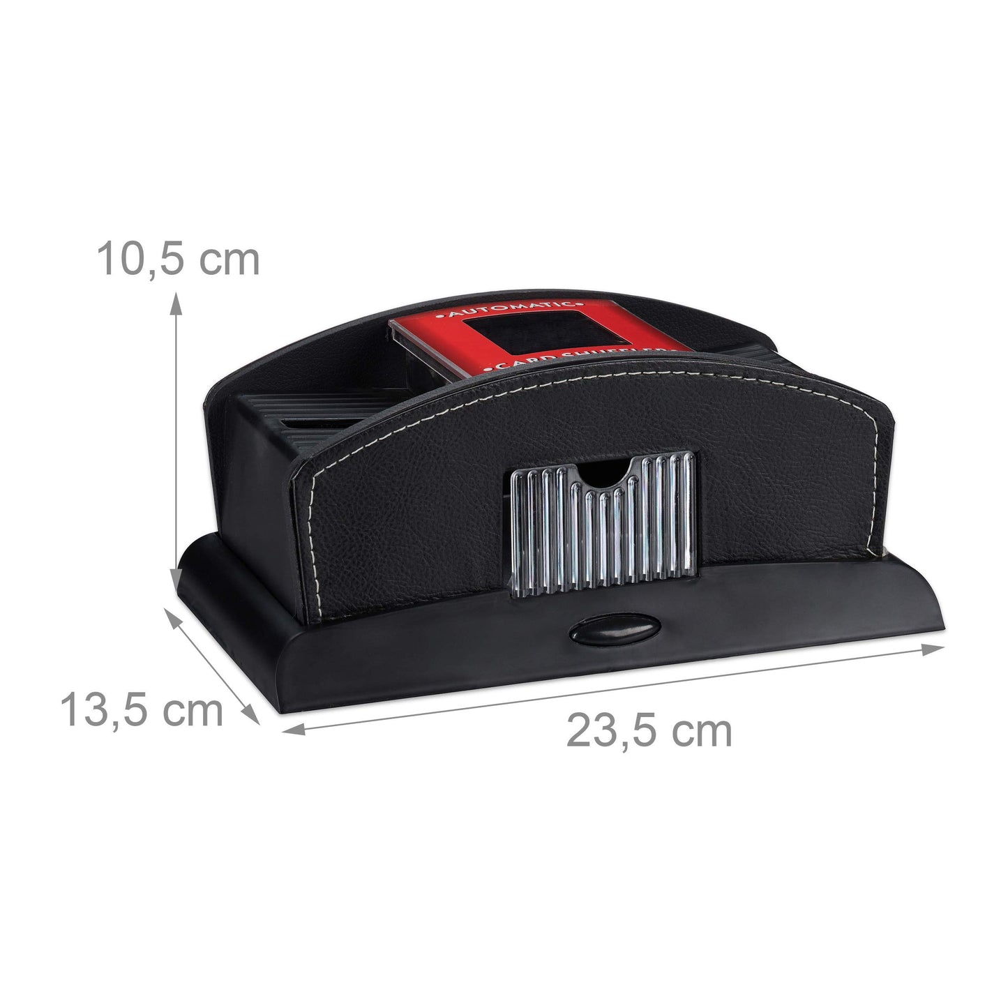 Mischer electric pentru cărți Relaxdays, negru, din piele, pentru 2 pachete, dispozitiv de amestecare cărți, mașină de amestecat cărți, standard, pentru cărți de joc standard (6,3×9,2 cm)