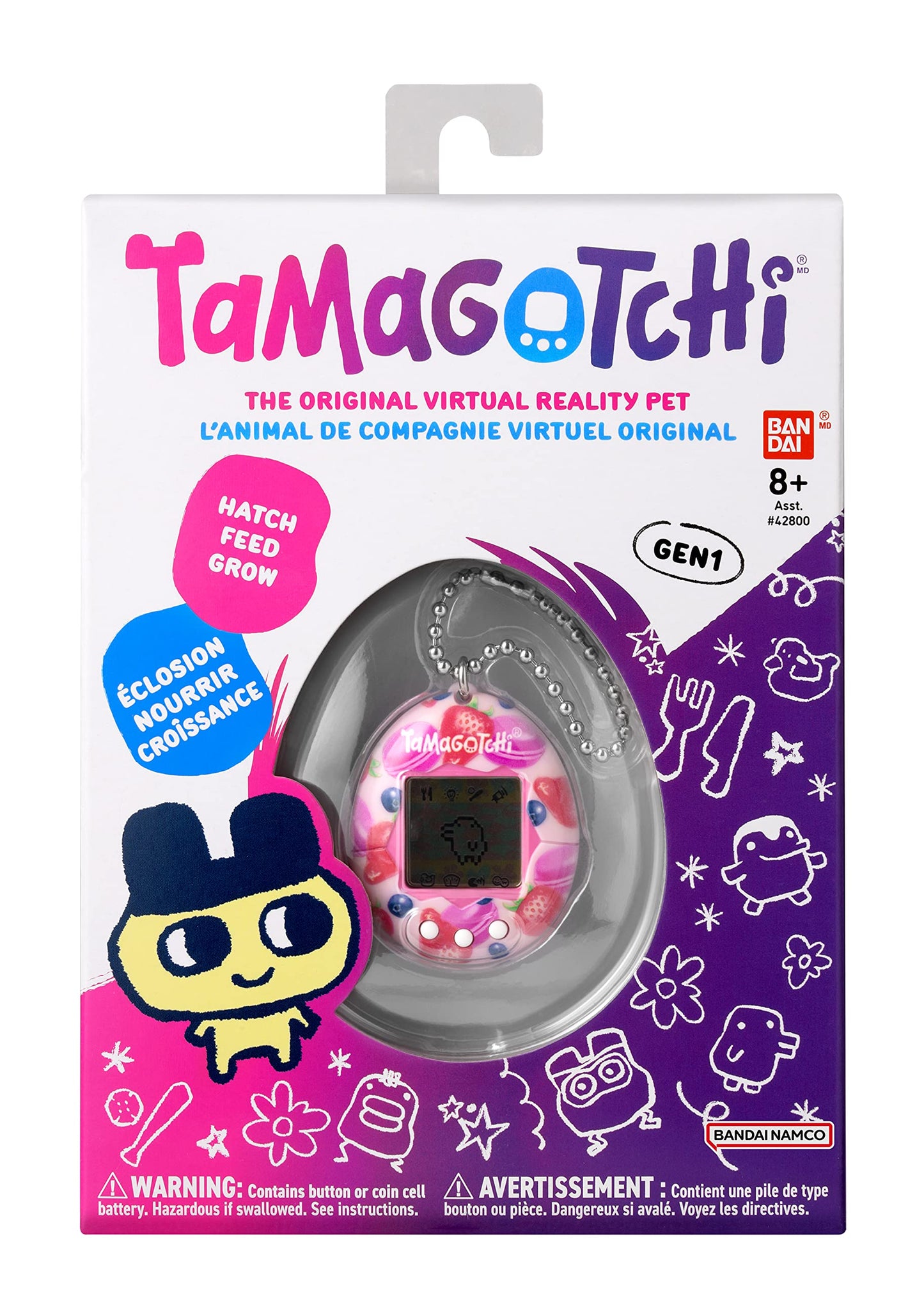Bandai - Tamagotchi Original - Berry Delicious - Animal virtual electronic cu ecran color, 3 butoane și jocuri - Animal interactiv - Jucărie pentru copii de la 8 ani - 42971