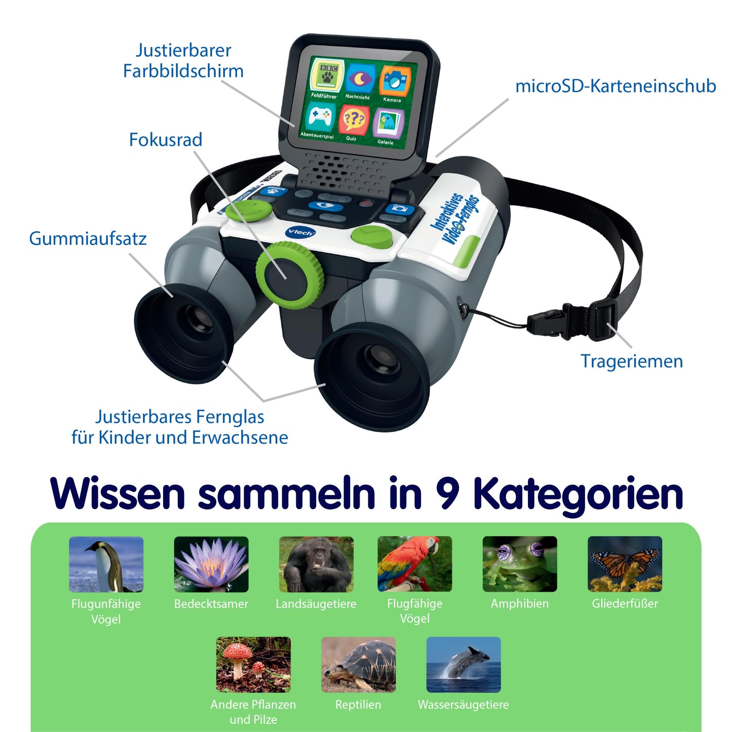 VTech Binoclu Interactiv cu Cameră – Zoom 10x și Conținut BBC pentru Explorarea Naturii – Pentru Aventurieri de 7 până la 99 de Ani