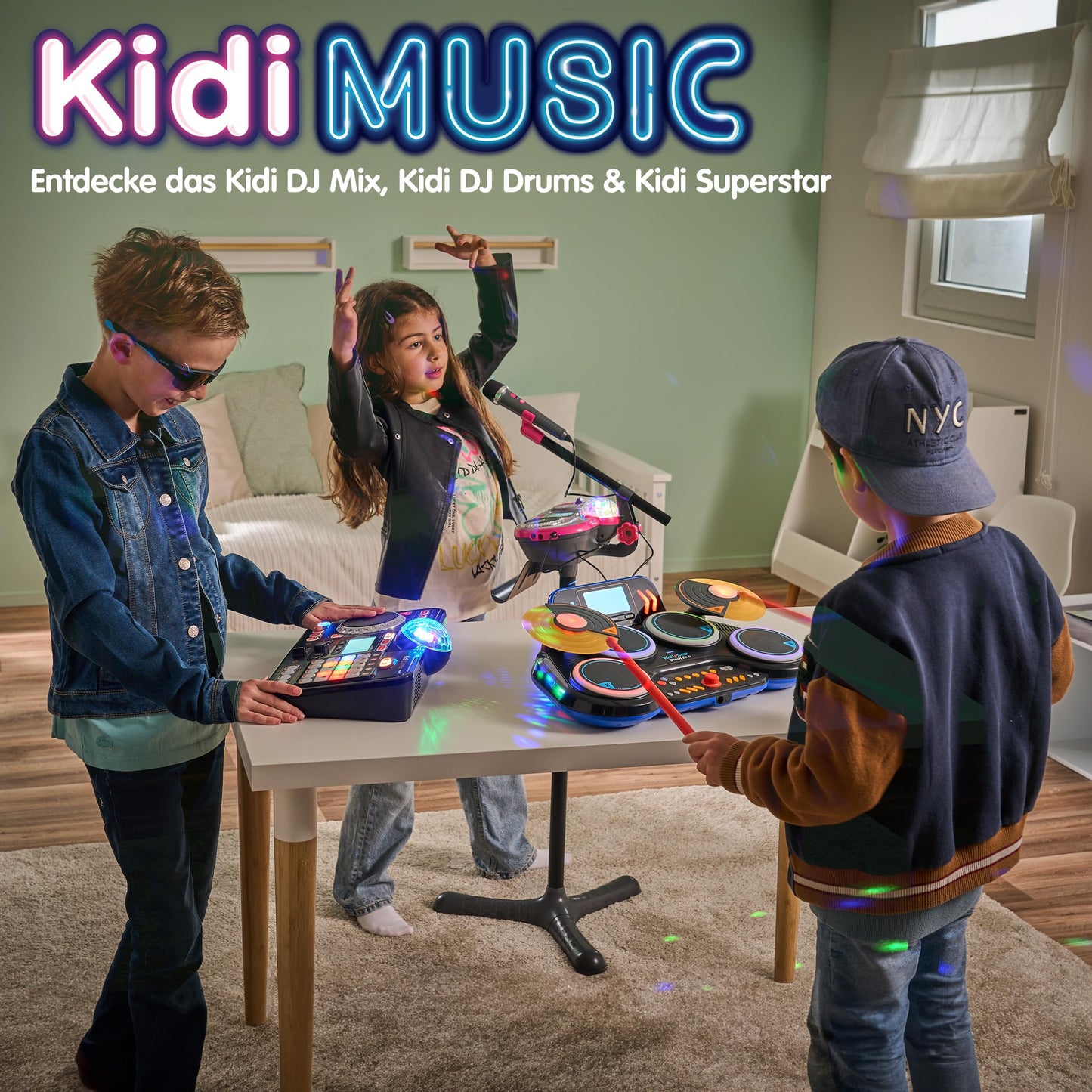 VTech Kidi DJ Drums – Tobă electronică cu efecte de lumină și mod de învățare – Pentru copii 6-12 ani