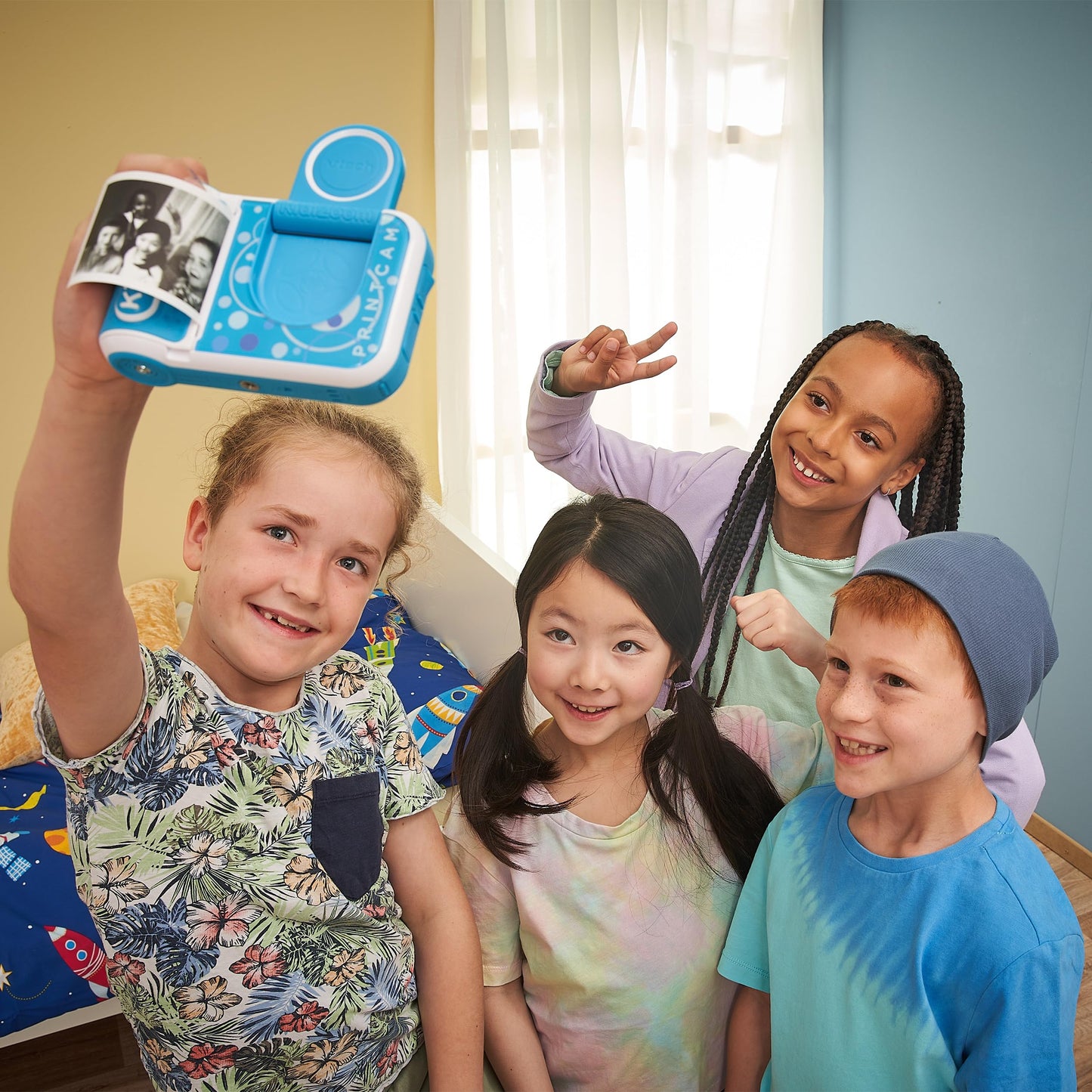 Vtech KidiZoom Print Cam albastră – Cameră foto instant pentru copii cu funcție de imprimare, selfie, video și efecte, pentru copii de 4-12 ani.