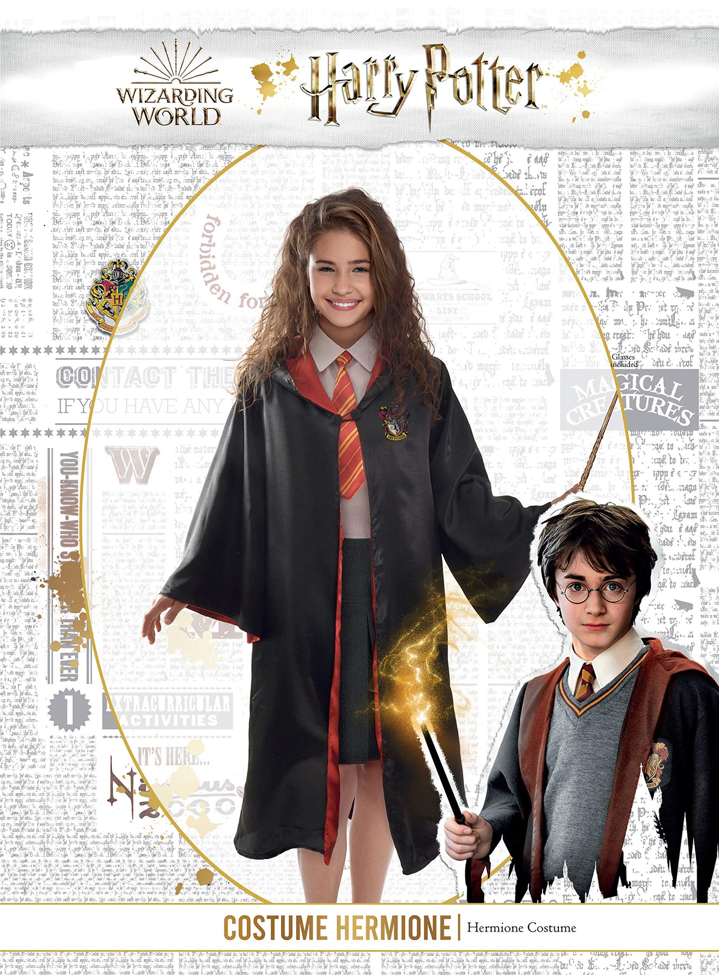 Costum de carnaval Hermione Granger pentru fete oficial Harry Potter (Mărimea 7-9 ani), Negru, Roșu