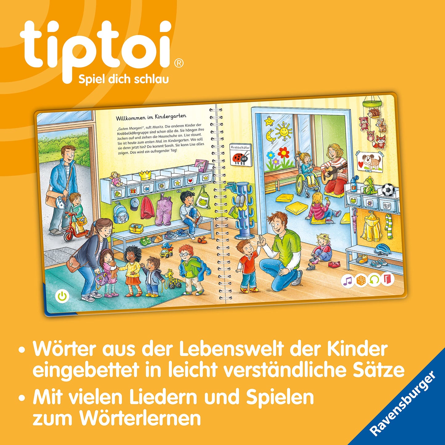 Ravensburger tiptoi Stilou și carte cu imagini pentru grădiniță - Jucărie educativă pentru copii de la 3 ani - Stilou cu audio de calitate superioară, acumulator și husă cu prindere moale - Verde, Portocaliu, Argintiu - 00113