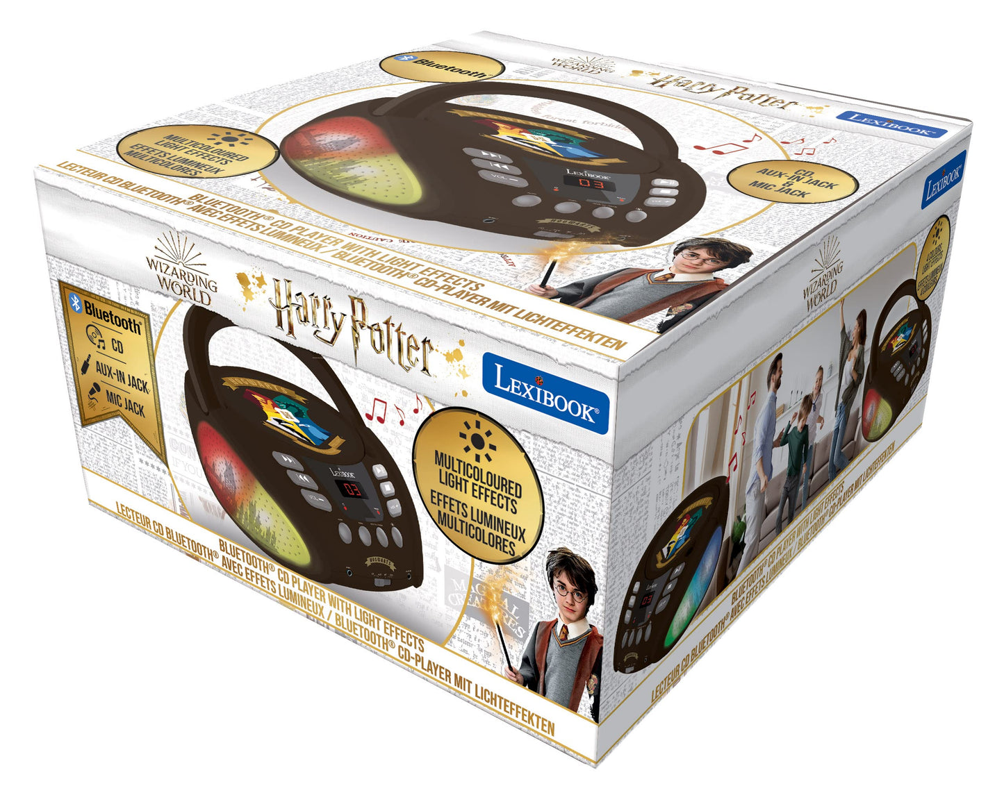 Lexibook RCD109HP Player CD portabil Harry Potter cu Bluetooth și efecte luminoase multicolore pentru copii