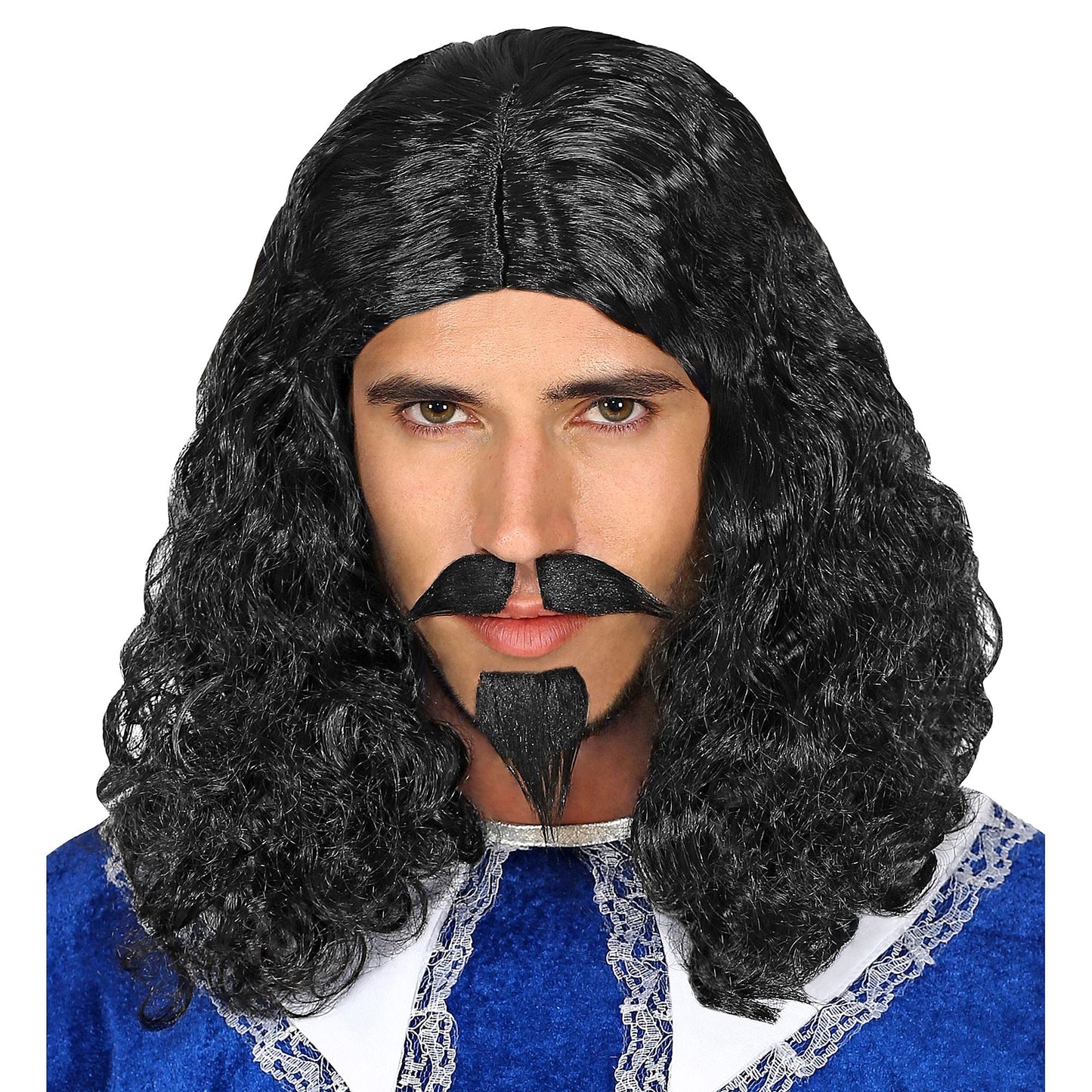 Peruca Musketier neagră cu mustață și barbă - WIDMANN MILANO 01166, pentru carnaval și petreceri tematice
