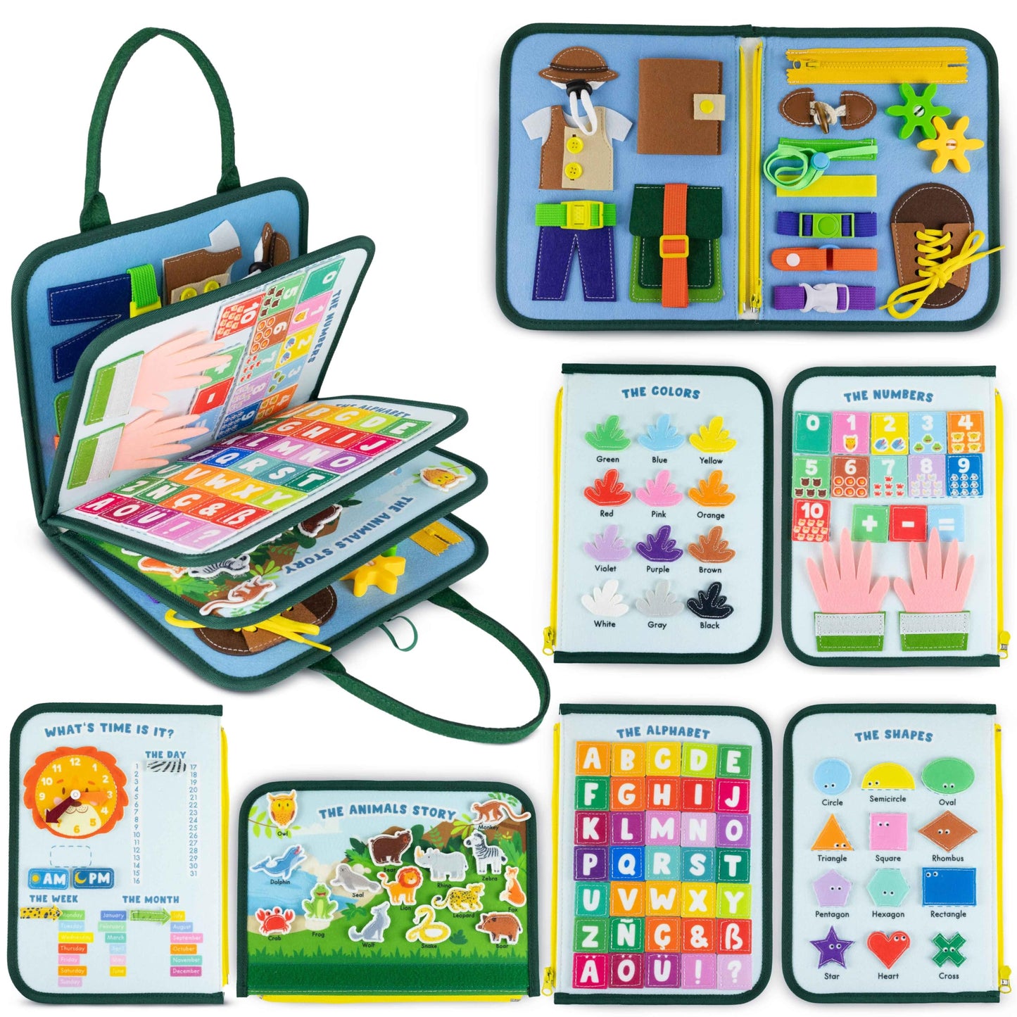 Tablă Activitate Montessori Bonnyco din Fleece - Jucărie Educațională Montessori, Tablă de Activitate pentru Bebeluși, Jucărie pentru Dezvoltarea Motricității | Cadouri pentru Copii, Jucării pentru Băieți și Fete, Cadouri de Naștere și Crăciun