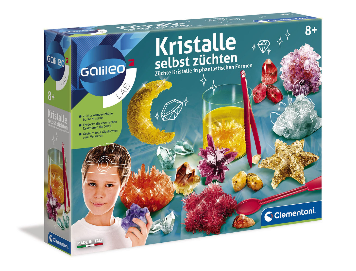 Clementoni Laboratorul Galileo – Crește cristale, set de experimente pentru micii oameni de știință, jucărie pentru copii de la 8 ani, experimente colorate pentru camera copiilor, Clementoni 59116