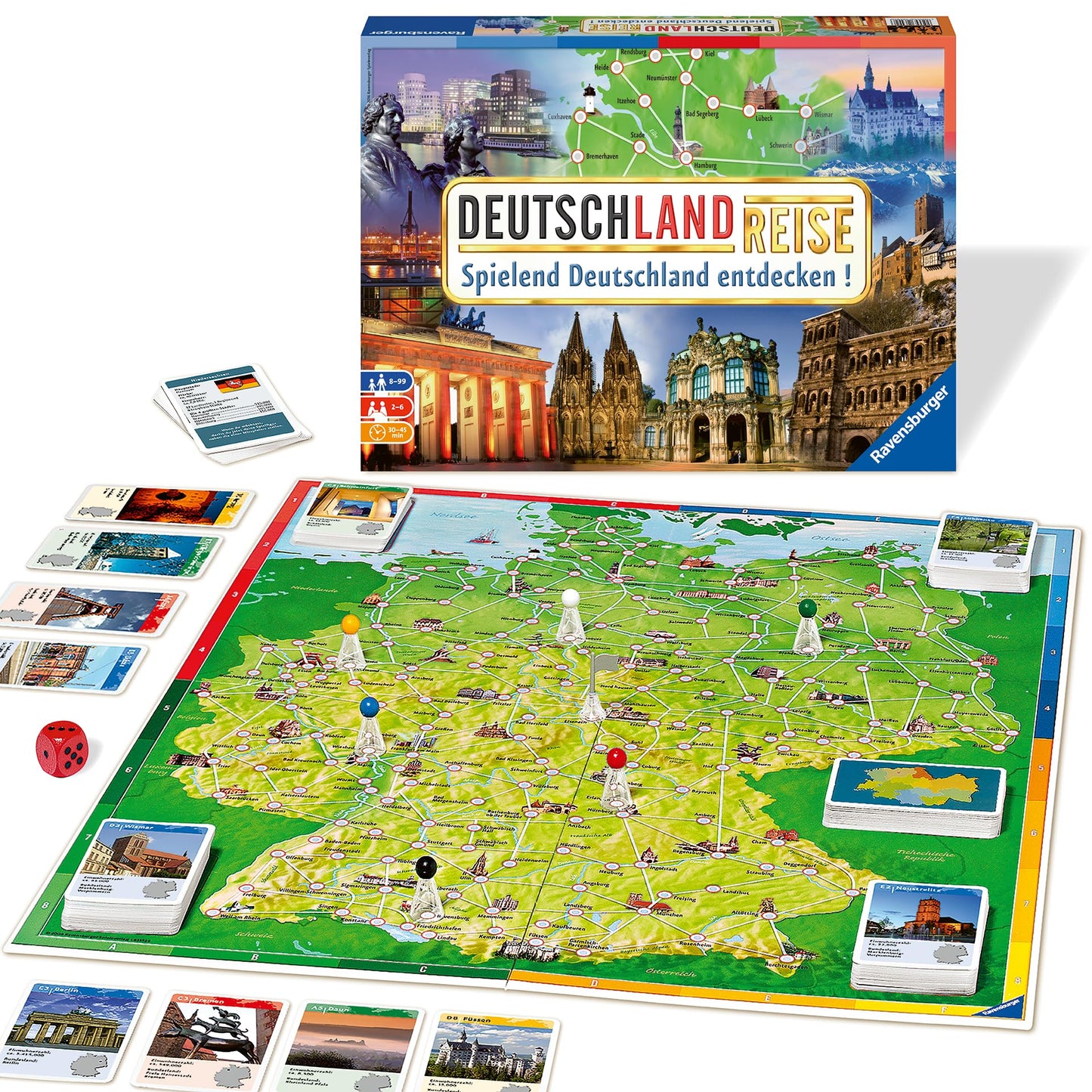 Ravensburger Familienspiel 26492 - Deutschlandreise - Joc de societate pentru familii, călătorie prin Germania, pentru 2-6 jucători, vârsta 8+