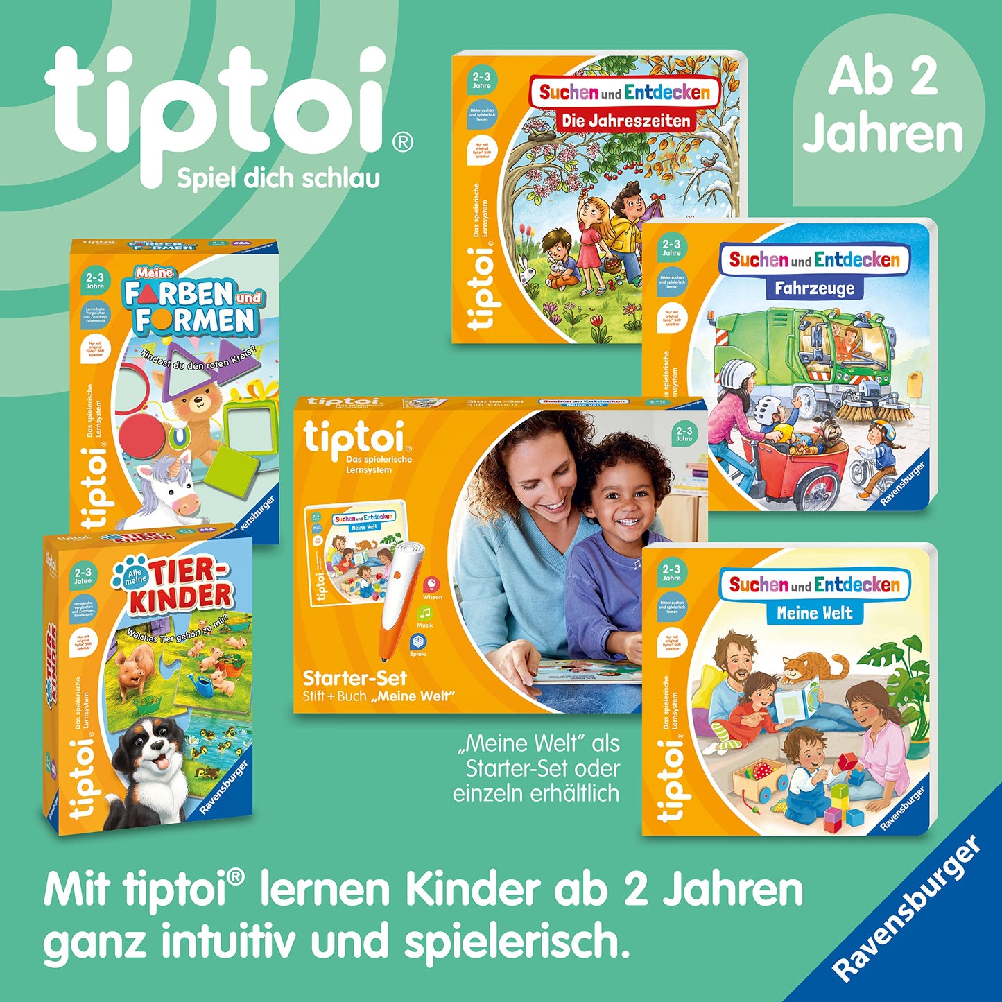 Ravensburger tiptoi Starter-Set 00112: Stilou și carte ilustrată - Să căutăm și să descoperim lumea mea - Jocuri educative pentru copii de la 2 ani - Jucării de la 2 ani