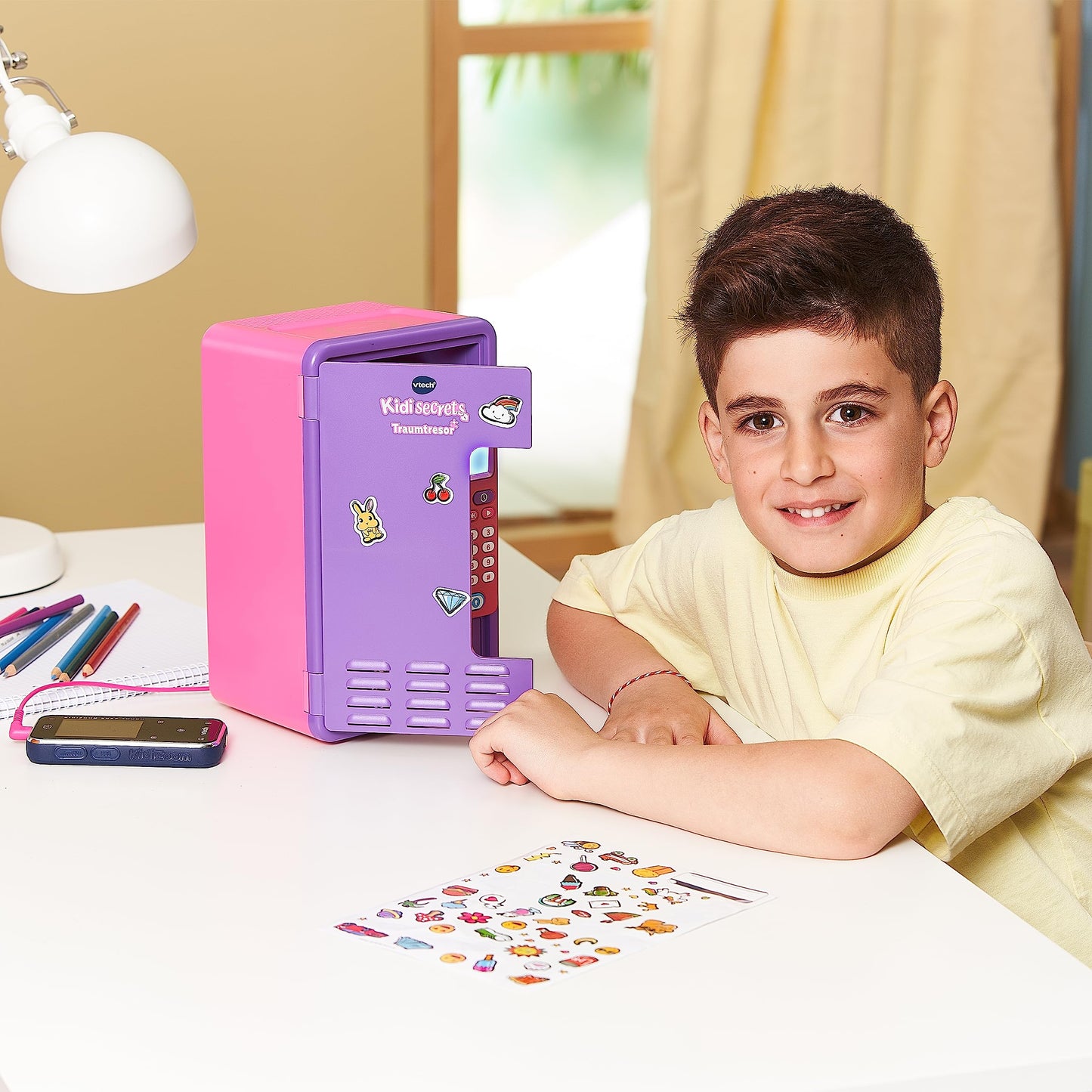 VTech Kidisecrets Traumtresor – Seif cu cod pentru păstrarea secretelor – Jocuri, muzică și autocolante – Pentru copii 6-12 ani, mov
