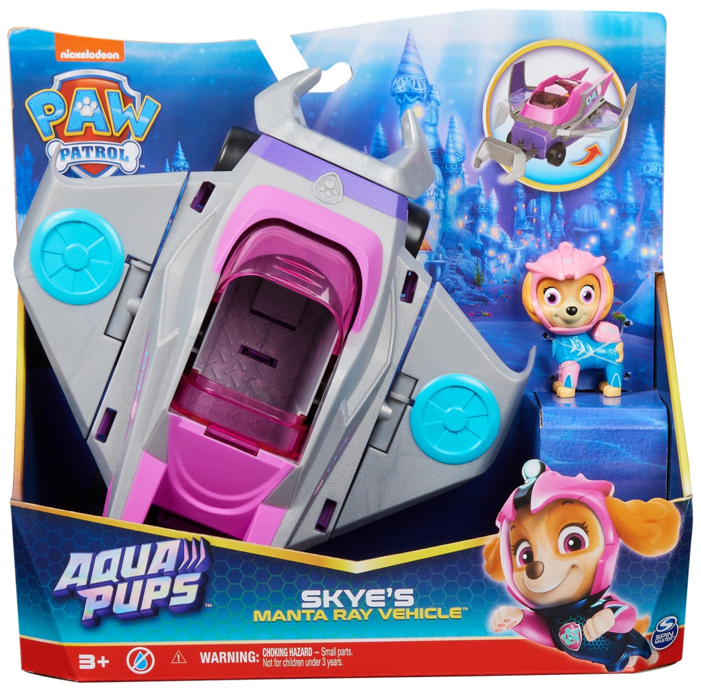 PAW Patrol, Aqua Pups - Mașină de jucărie în formă de rață cu figurina cățelului Skye, potrivită pentru copii de la 3 ani