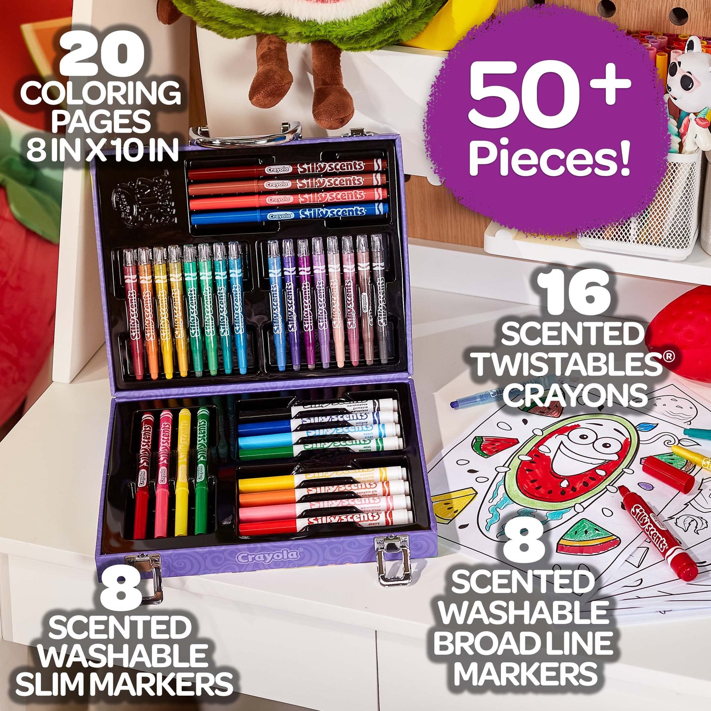 Set de Creioane Colorate Crayola cu Miros Amuzant, 32 de Piese, Creioane Colorate Spălabile pentru Copii, Creioane Filz Unguente cu Vârf Conic, Set de Crafting, Creioane pentru Pictat, Recomandate pentru Copii de la 3 Ani