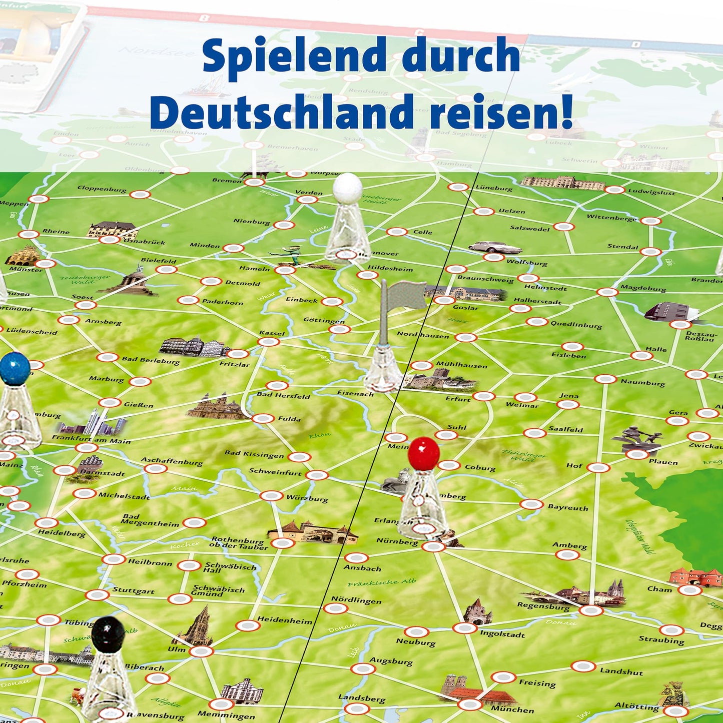 Ravensburger Familienspiel 26492 - Deutschlandreise - Joc de societate pentru familii, călătorie prin Germania, pentru 2-6 jucători, vârsta 8+