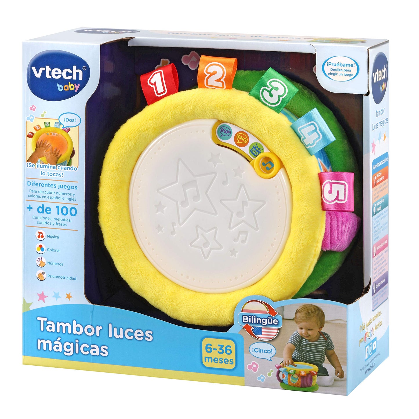VTech Toba cu Lumini Magice | Jucărie pentru Bebeluși +6 Luni | Bilingvă Spaniolă-Engleză | Peste 100 de Cântece, Melodii, Fraze și Sunete