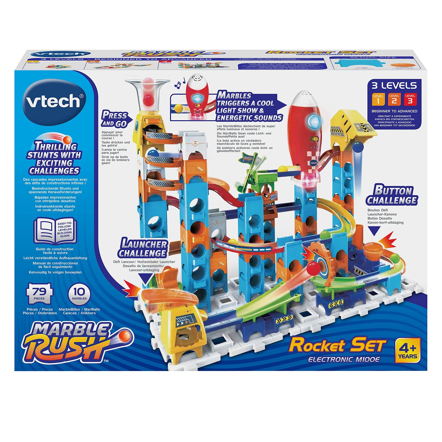 VTech - Set Electronic Marble Rush Rocket M100E, Circuit de bile - Jucărie de construcție pentru copii +4 ani