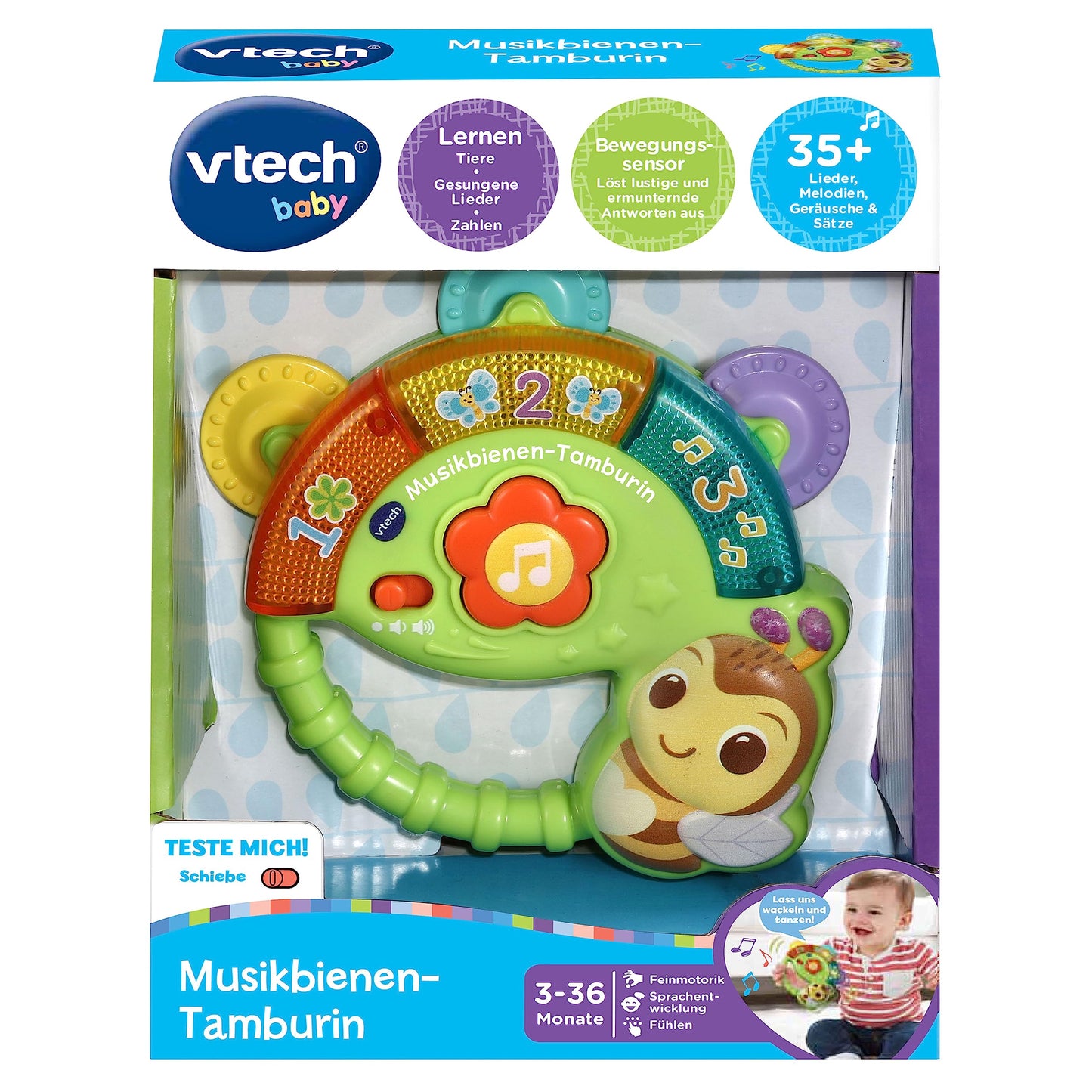VTech Baby Musikbienen Tamburin Jucărie muzicală pentru bebeluși 3+ luni (limba germană)