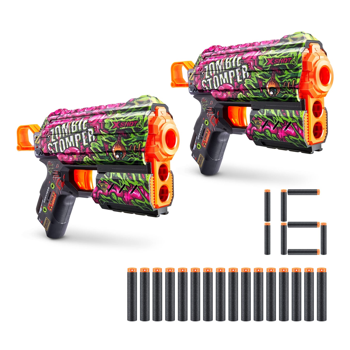 Set 2 Arme de jucarie X−SHOT SKINS FLUX, ZURU, 16 cartuse