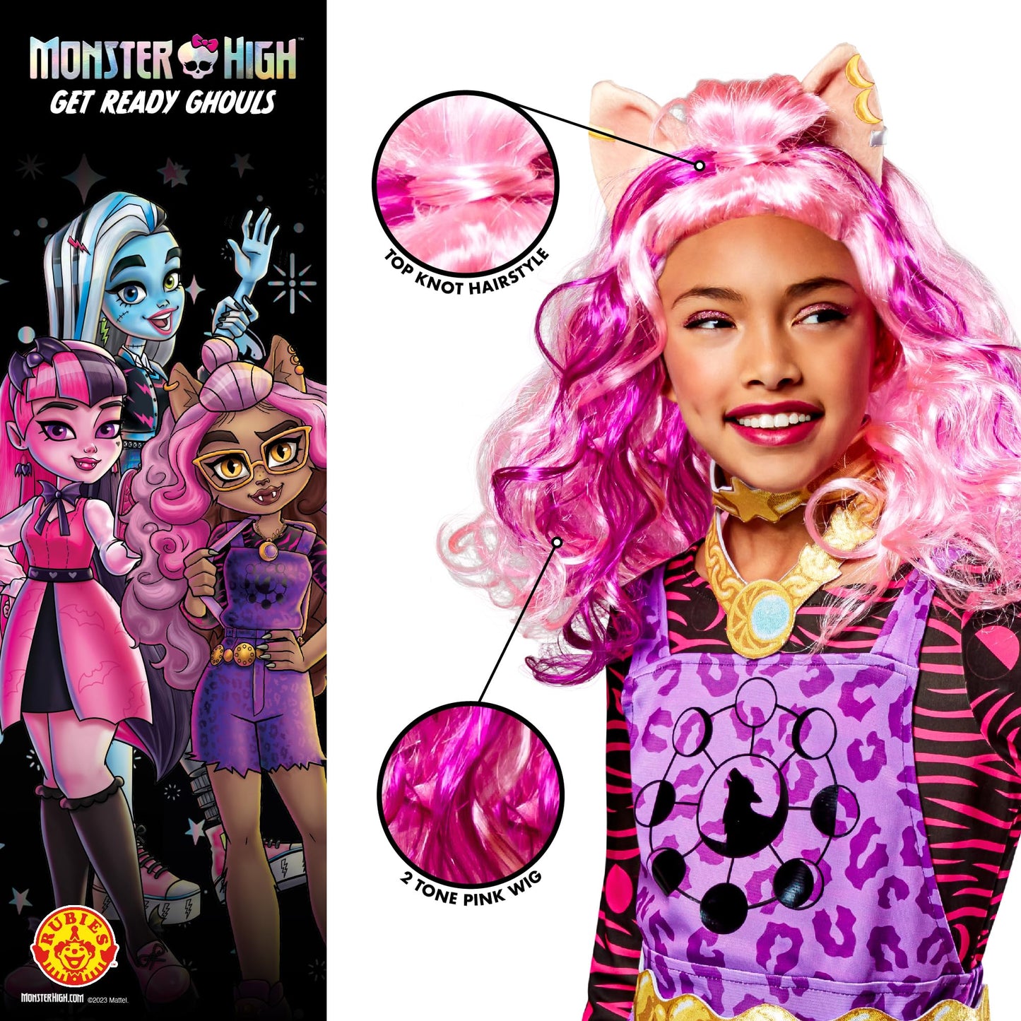 Pălărie Rubies Clawdeen pentru fetițe, mărime Standard. Oficial Monster High, pentru Carnaval, Crăciun, Zile de naștere, Petreceri și Halloween.