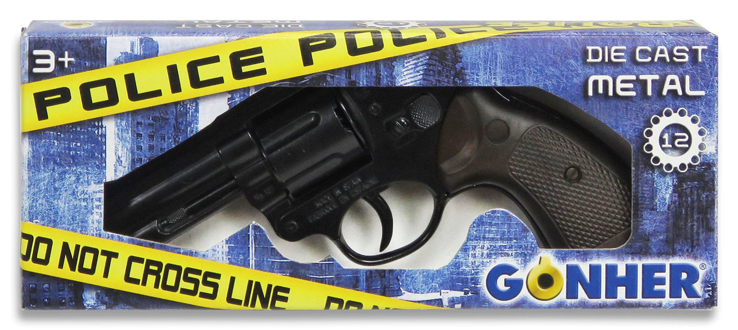 Gonher Die Cast Metal - Revolver Polițist, de la 4 ani, cu 12 împușcături, culoare neagră (127/6)