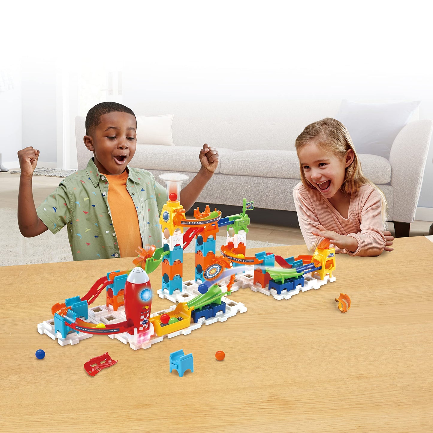 VTech - Set Electronic Marble Rush Rocket M100E, Circuit de bile - Jucărie de construcție pentru copii +4 ani