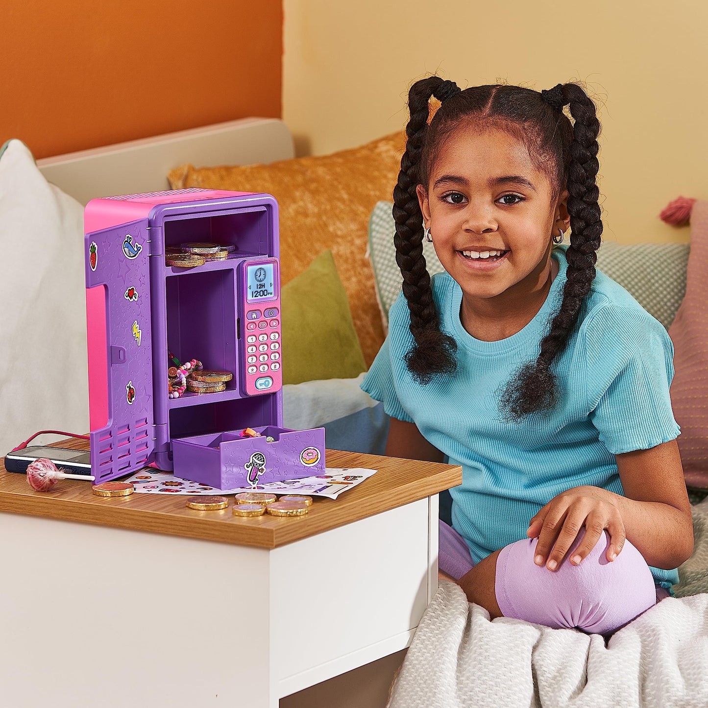 VTech Kidisecrets Traumtresor – Seif cu cod pentru păstrarea secretelor – Jocuri, muzică și autocolante – Pentru copii 6-12 ani, mov