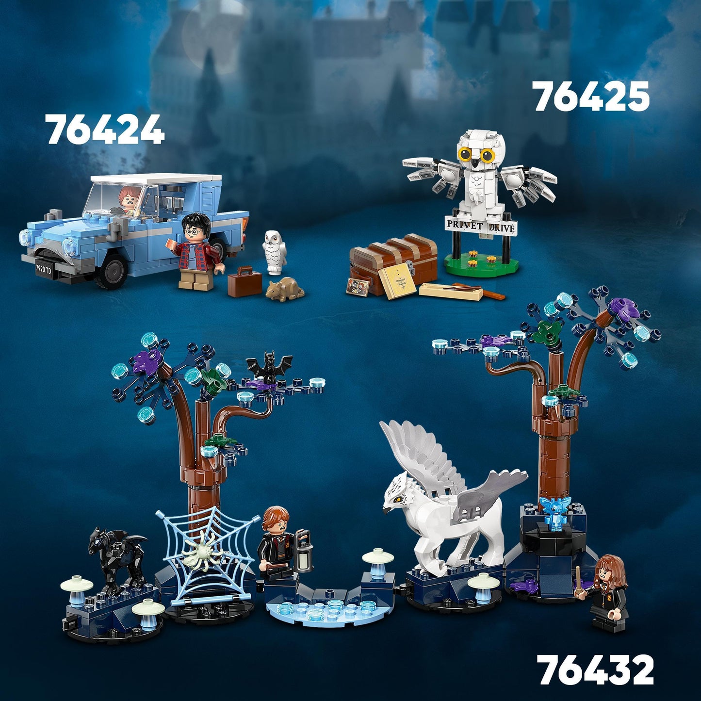 LEGO Harry Potter Ford Anglia Zburător, mașină de jucărie pentru copii, cadou pentru băieți, fete și fani de peste 7 ani, set cu 2 mini-figuri inclusiv Ron Weasley pentru jocuri de rol 76424