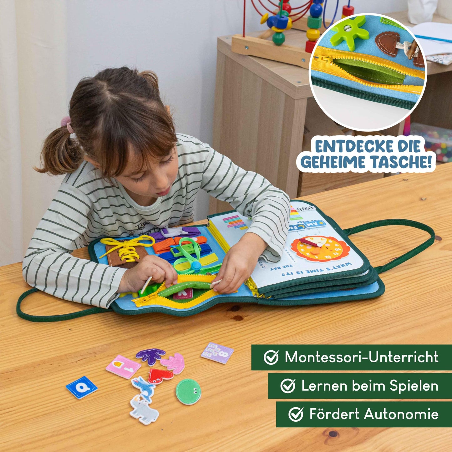 Tablă Activitate Montessori Bonnyco din Fleece - Jucărie Educațională Montessori, Tablă de Activitate pentru Bebeluși, Jucărie pentru Dezvoltarea Motricității | Cadouri pentru Copii, Jucării pentru Băieți și Fete, Cadouri de Naștere și Crăciun