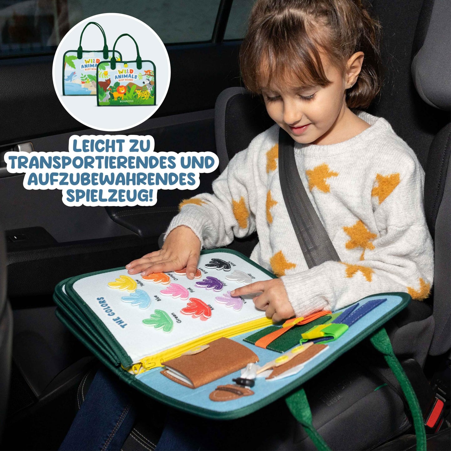 Tablă Activitate Montessori Bonnyco din Fleece - Jucărie Educațională Montessori, Tablă de Activitate pentru Bebeluși, Jucărie pentru Dezvoltarea Motricității | Cadouri pentru Copii, Jucării pentru Băieți și Fete, Cadouri de Naștere și Crăciun