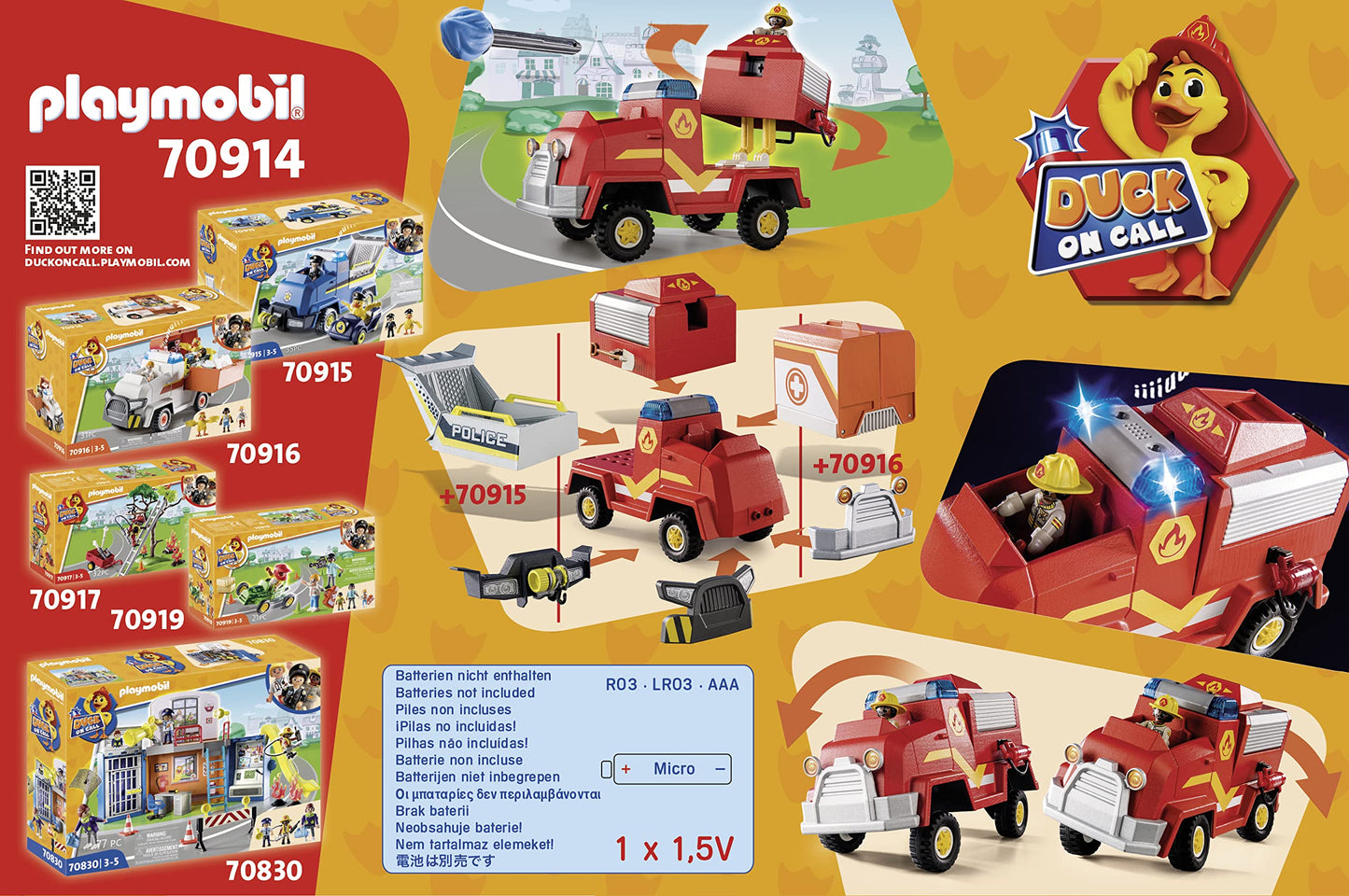 PLAYMOBIL 70914 Rață de Urgență Masina de Pompieri cu Lumină și Sunet