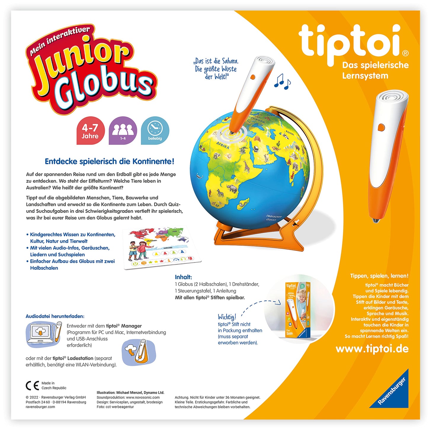 Ravensburger tiptoi 00115 - Globus Interactiv pentru Juniori - Jucărie pentru Copii de 4 Ani pentru Descoperirea Lumii