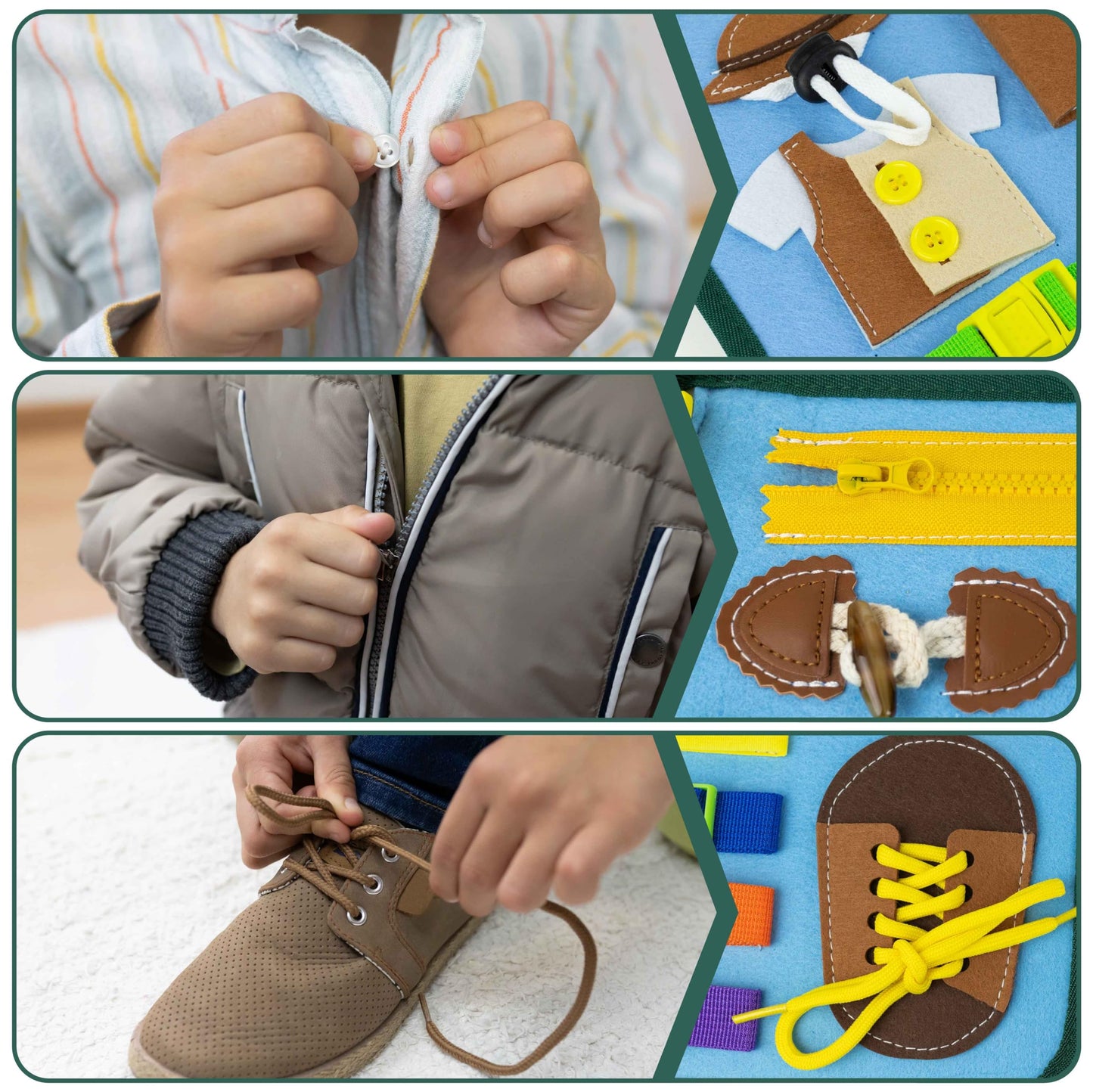 Tablă Activitate Montessori Bonnyco din Fleece - Jucărie Educațională Montessori, Tablă de Activitate pentru Bebeluși, Jucărie pentru Dezvoltarea Motricității | Cadouri pentru Copii, Jucării pentru Băieți și Fete, Cadouri de Naștere și Crăciun