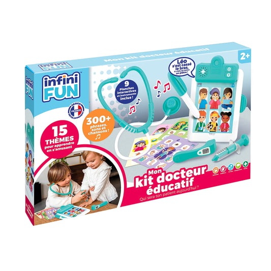 Infini Fun - Setul Meu de Învățare Doctor - Bloc de Notițe Electronic, Stetoscop, Termometru, Seringa, Stilou de Introducere și 9 Plăci Interactive - Jucărie pentru Învățare Multidimensională, de la 2 Ani