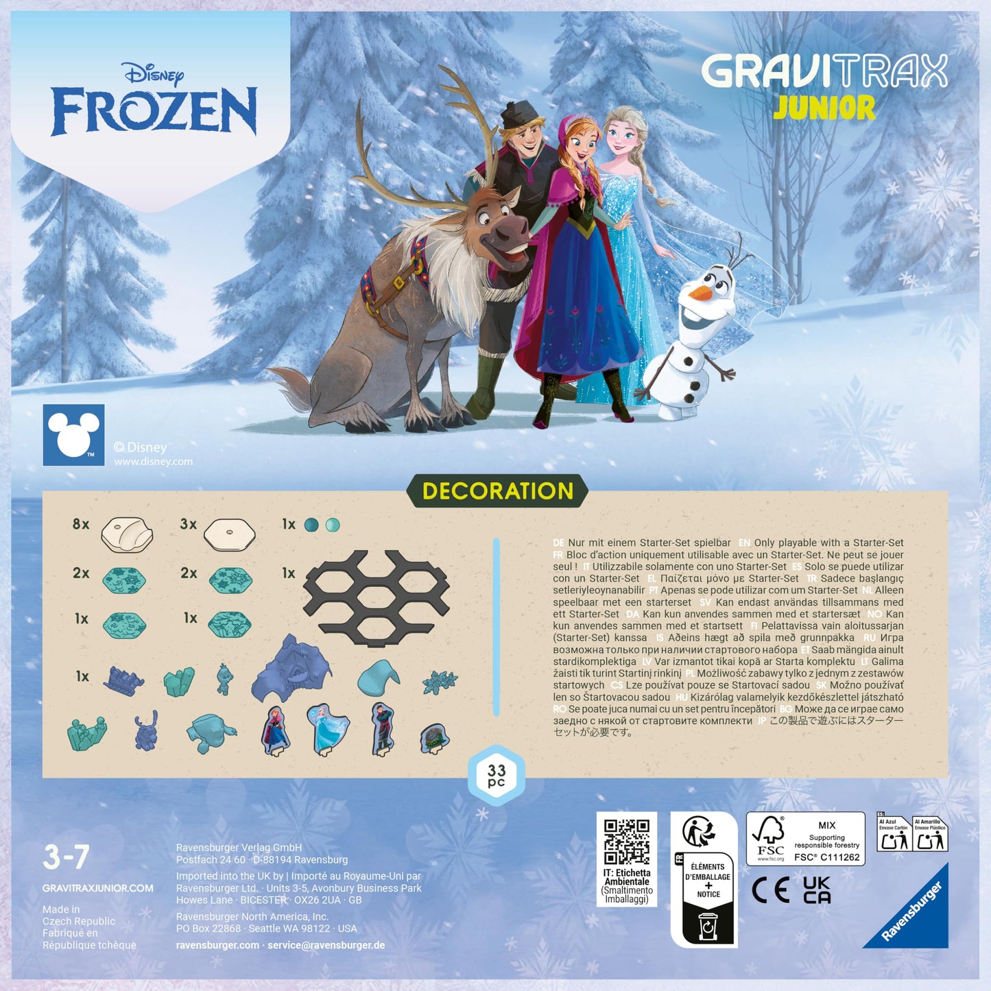 Ravensburger 23861 - GraviTrax Junior Extensie Disney Frozen, Pista cu bile pentru copii de la 3 ani, cu figurine din lumea Eiskönigin, Jucărie pentru 3 ani+
