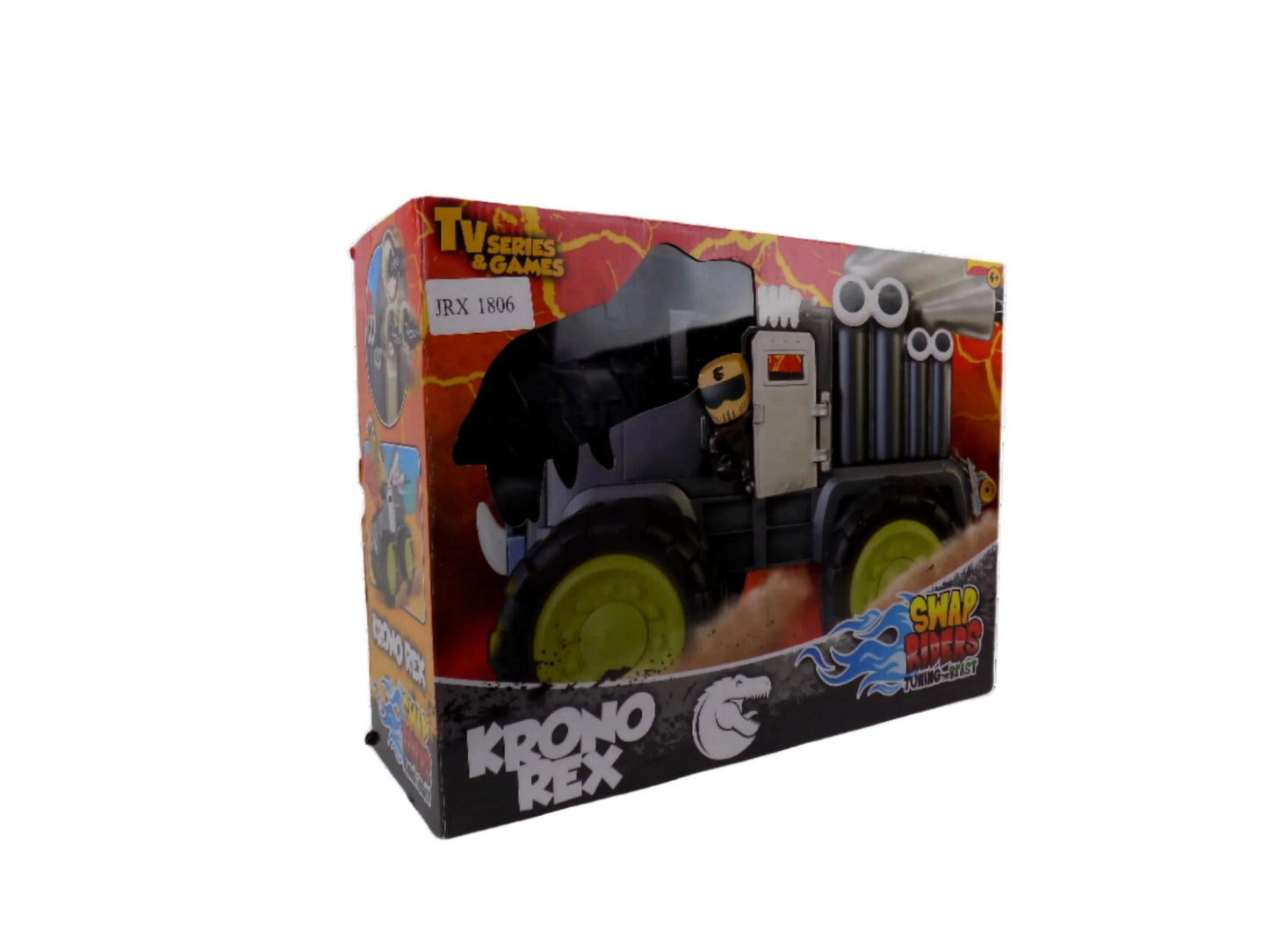 Swap Riders - Camion KRONO REX, Monster Truck, vehicul de curse, tematică dinosaur T-Rex, 1 figură exclusivă Rider, fichițe interschimbabile, pentru băieți și fete + 4 ani, Famosa (WAP00000)