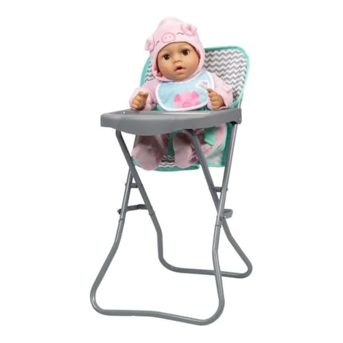 Scaun pliabil pentru păpuși Adora Baby Doll cu model zig-zag trendy și curea de siguranță, potrivit pentru majoritatea jucăriilor de pluș, animale de pluș și păpuși de până la 16 inch, cadou de ziua de naștere pentru vârste de 3 ani și peste.