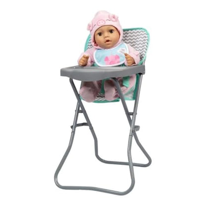 Scaun pliabil pentru păpuși Adora Baby Doll cu model zig-zag trendy și curea de siguranță, potrivit pentru majoritatea jucăriilor de pluș, animale de pluș și păpuși de până la 16 inch, cadou de ziua de naștere pentru vârste de 3 ani și peste.