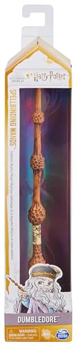 Lumea Vrăjitorilor Harry Potter - Bagheta Autentică a lui Albus Dumbledore din Plastic cu Carte de Vrăji, aprox. 30,5 cm, Jucărie pentru Copii de la 6 Ani, Articol pentru Fani