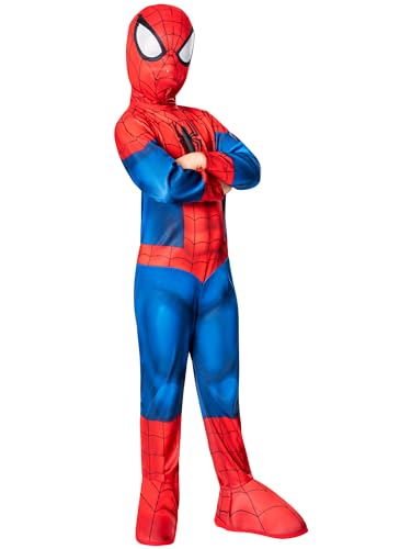 Costum clasic Spiderman pentru copii – 5/6 ani – Rubies Marvel – costum complet cu overall, cizme și mască – ideal pentru Carnaval, Halloween, petreceri de naștere.