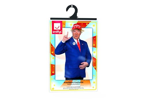 Costum de Președinte Smiffys, Albastru și Roșu, cu Jachetă, Cravată, Pălărie și Insignă