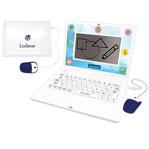 Computer de învățare Lexibook, bilingv, franceză/engleză, jucărie pentru copii, 170 activități pentru învățarea limbilor, matematică, logică și distracție, display mare, unic, JC599i1, alb.